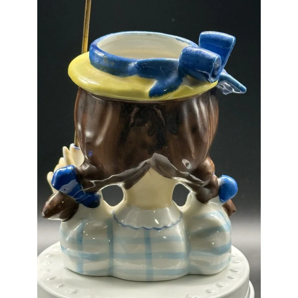 Vintage Napco 1950s Ceramic Girl Head Planter with Pigtails and Umbrella JAPAN